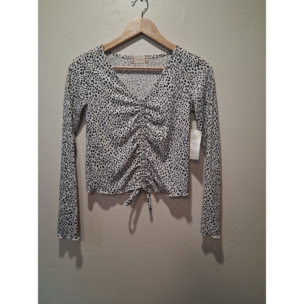 Altar'd State Size S Smocked Long Slv Crop Top Ivory/Black Polka Dot Size NEW